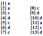 Подпись: [1] a	  [2] a	[8] c  [3] c	[9] d  [4] d	[10] d  [5] c	[11] a  [6] d	[12] c  [7] c	[13] d    